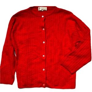 Erdos 100% Cashmere Cardigan Cable Knit Sweater Size 44 Bright Red Button Up